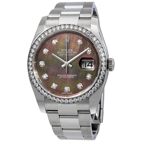 rolex oyster black pearl diamond watch